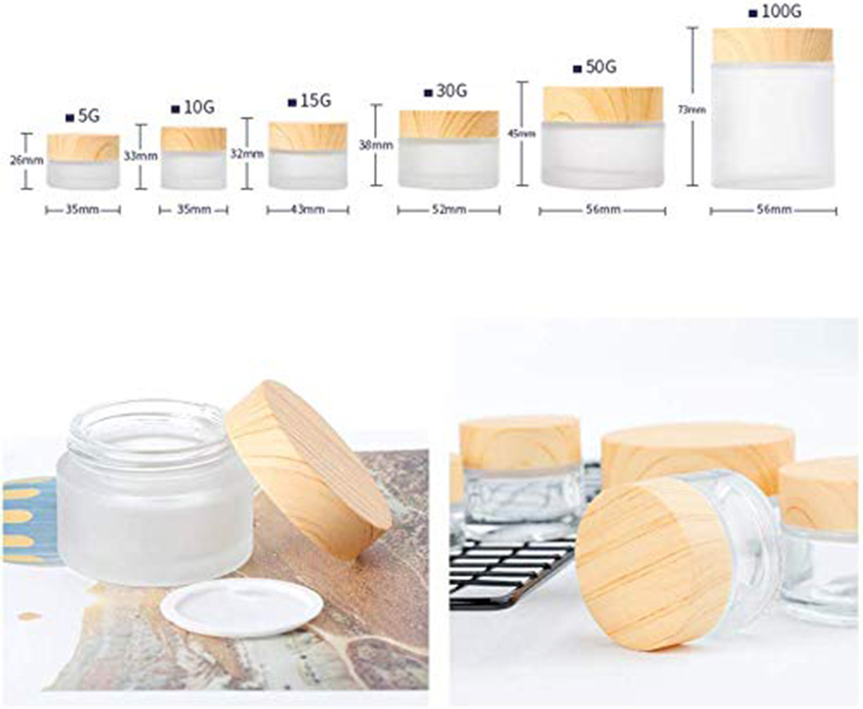 

VOSAIDI Glass Jar Cream Bottles Round Cosmetic Jars Hand Face Packing Bottles 5g,10g,15g,30g,50g 100g,Cream Glass Jars With Wood Grain Cap