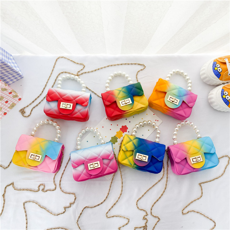 

Latest Children Fashion Colorful Casual Chain Handbags Rainbow Messenger Bag for Girls Kids PU Leather Zipper Single Shoulder Bags, Black