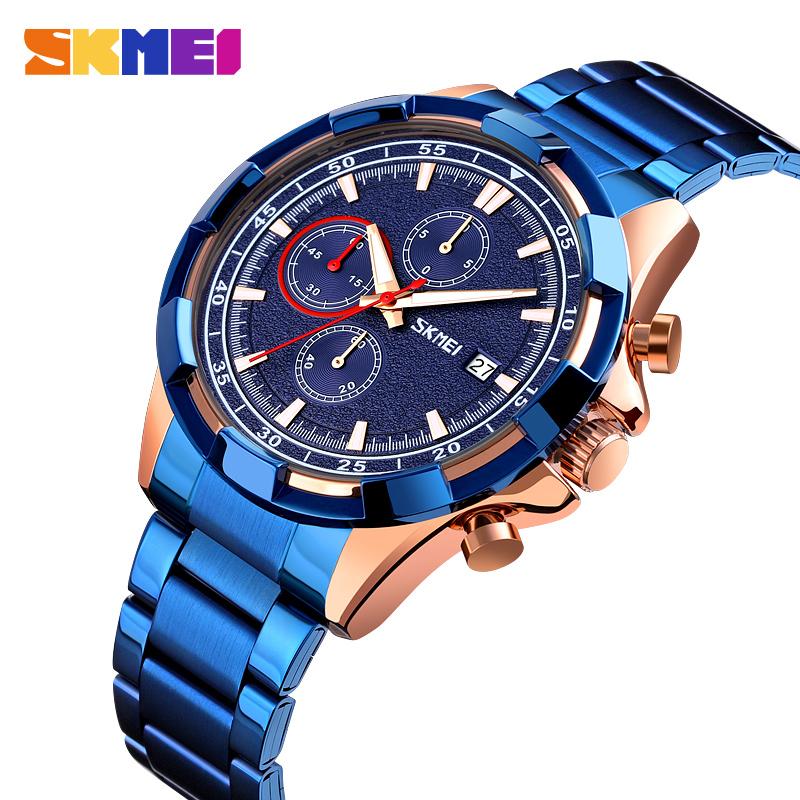 

Wristwatches Fashion Quartz Watches Men's Watch SKMEI Stainless Steel Date Stopwatch Mens Wristwatch Waterproof Business Clock, Slivery;brown