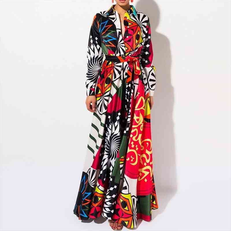 

fashion turn down collar women dress long maxi high waist femme vestiods robe dresses casual, Black;gray