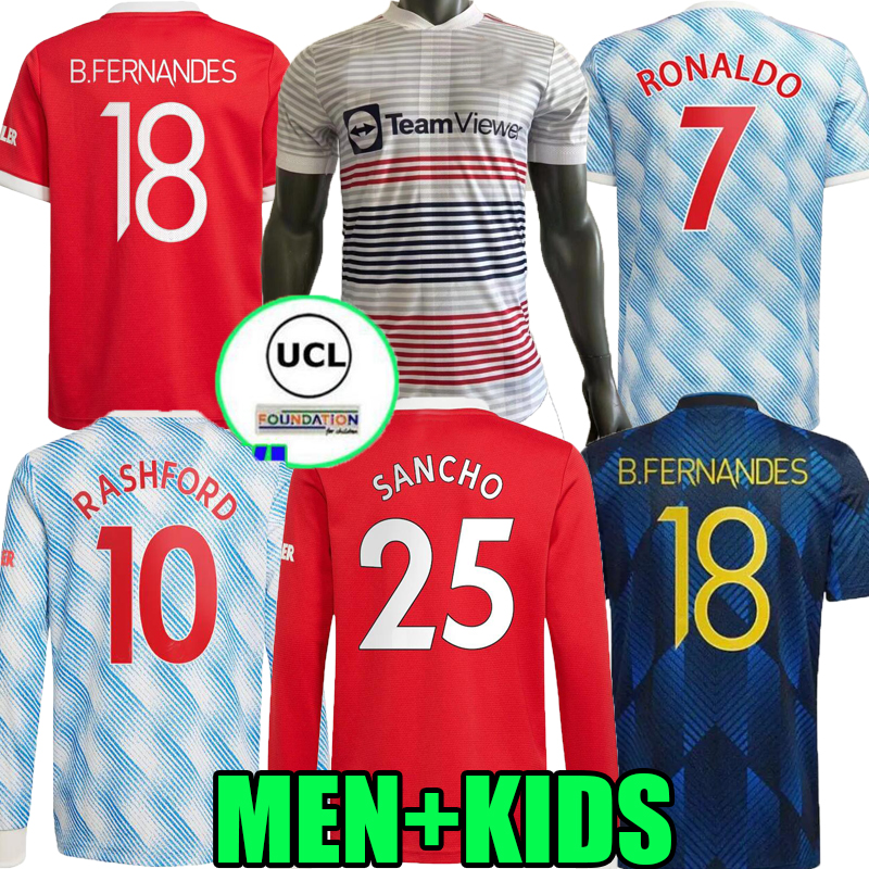

21 22 Manchester long sleeves Custom Soccer Jerseys GREENWOOD MARTIAL MCTOMINAY RASHFORD POGBA RASHFORD RONALDO B.FERNANDES CAVANI men +  training suit