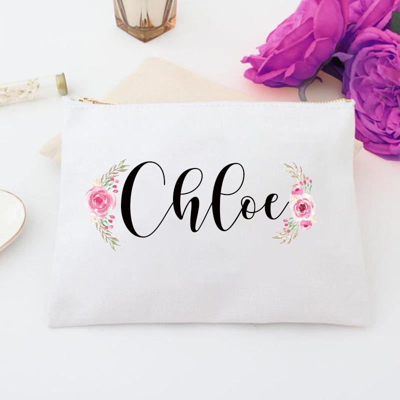 

Personalized Fall Floral Cosmetic Bag Wedding Bags Custom Name Makeup Bag, Bridal Case Toiletry & Cases
