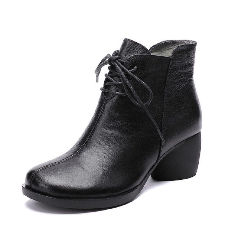 

dress shoes bota ankle boot feminina de couro genuÃ­no, bota curta com salto grosso retrÃ´, britÃ¢nica, em legÃ­timo, linha primavera e outono,, Black