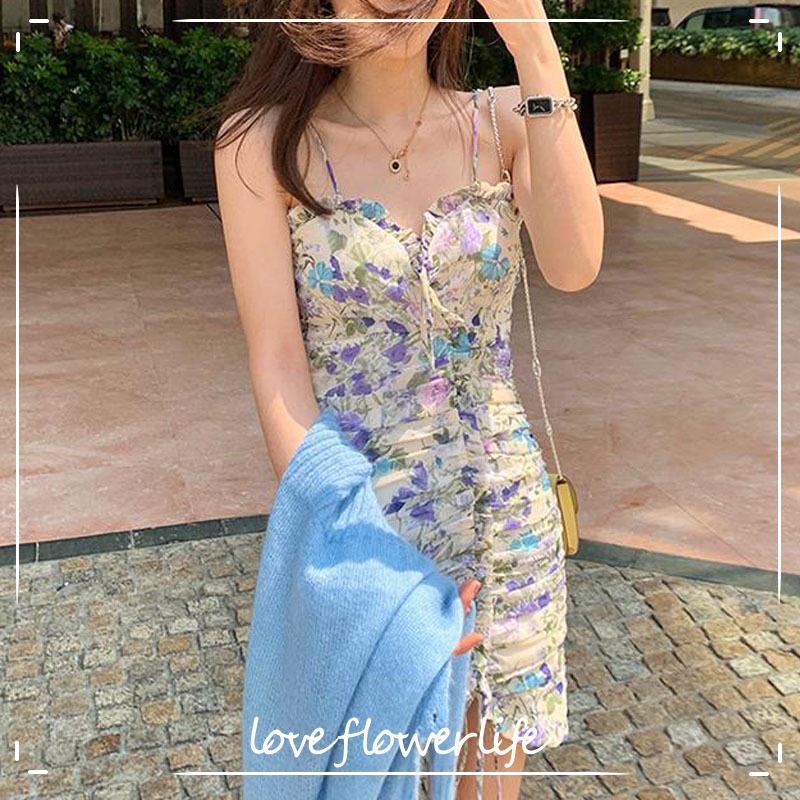

Elegant Sexy Strap Dress Women Floral Design Vintage Mini Dress Evening Party Dress for Females Korean Style Summer Chic 210521, Purple