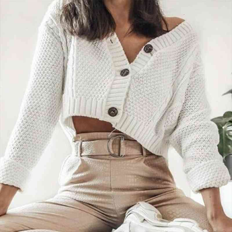 

women autumn twist knitted short jacket loose cropped sweater buttons cardigan pullover, White;black