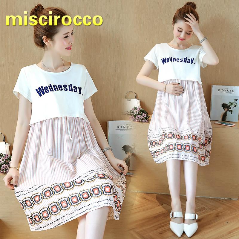 

Maternity Dresses Clothes Dress Summer Pregnant Women Short-sleeved Fake Two Printed Breastfeeding Clothing Cotton Soft Comfortable, White