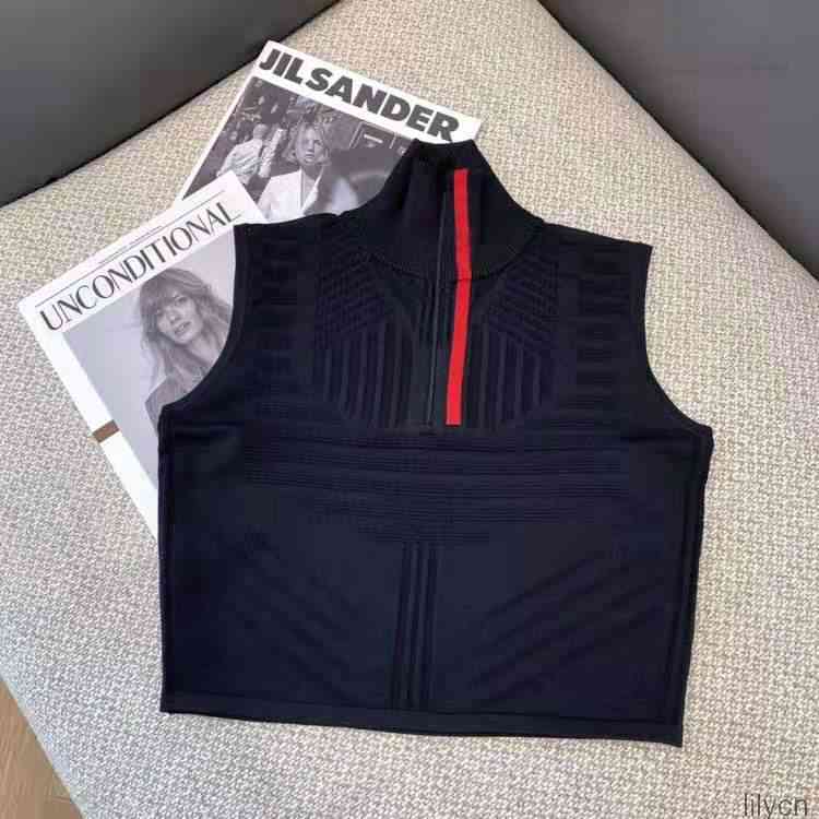 

Women Tops Sweater Wool Knits Tees Zipper Neck Adjust With Letter Striped Necks Lady Slim Sweaters Sleeveless Shirts Spring Autumn Style, White