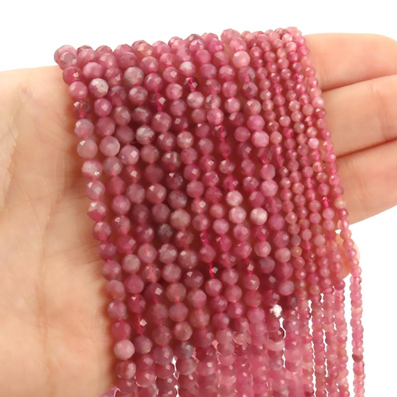 

Other 2/3/4mm Faceted Natural Stone Round Pink Tourmaline Waist Spacer Beads For Jewelry Making Diy Bracelet Necklace Earrings 15 Inch
