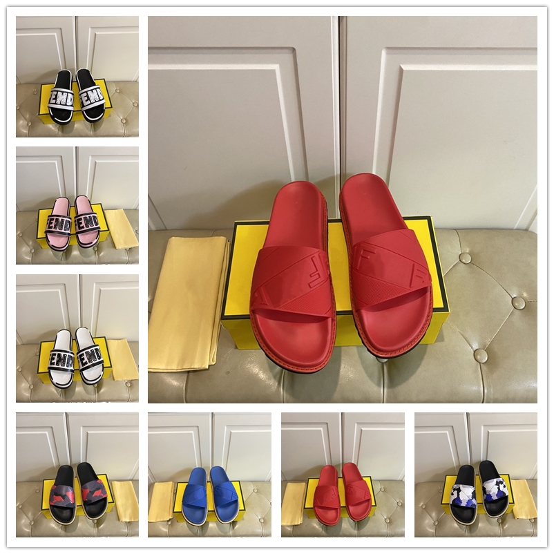 

[With box]2021 slippers sandals famous brand shoes luxury skateboard summer fashion blue red wide bottom flat flip flops, Black
