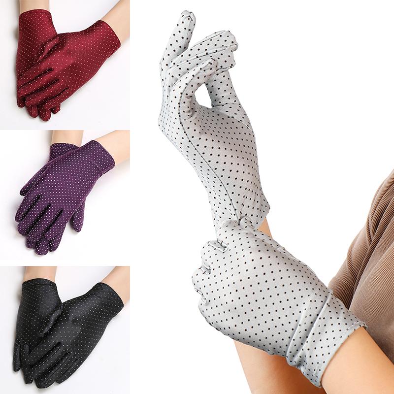 

Five Fingers Gloves 2021 Arrivals Women Dots Sunscreen Anti-UV Spandex Sun Protection Etiquette Elastic Thin Fashion
