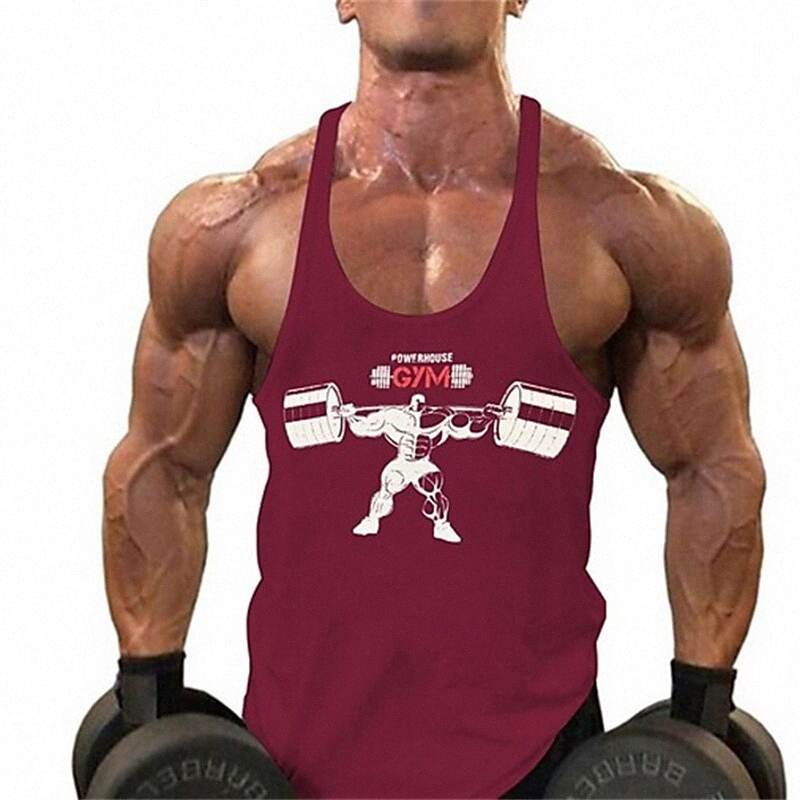Men's Tank Top Shirt Letter Round Neck Sports Sleeveless Tops Cotton White Black Wine Gym Fitness T Shirt E06n#