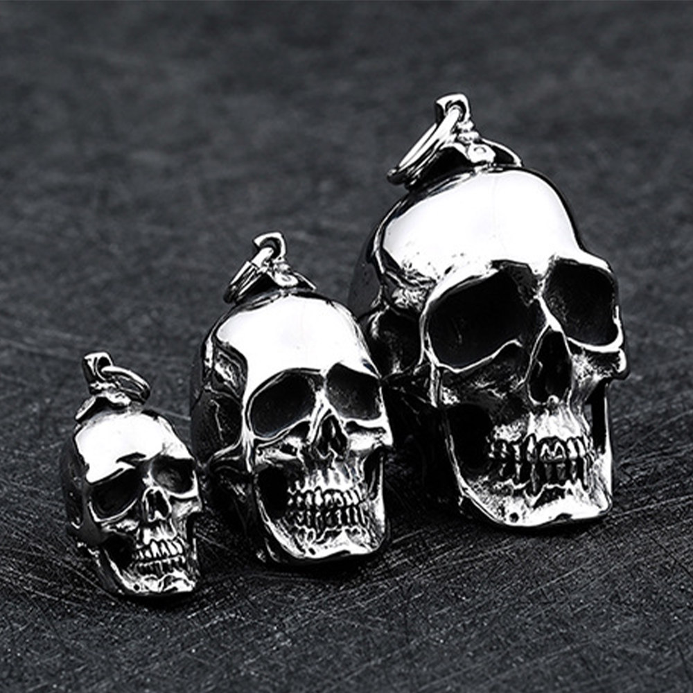 

S/M/L Mens Stainless Steel Pendant Necklace Gothic Biker Large Heavy Skull Head with ball chain