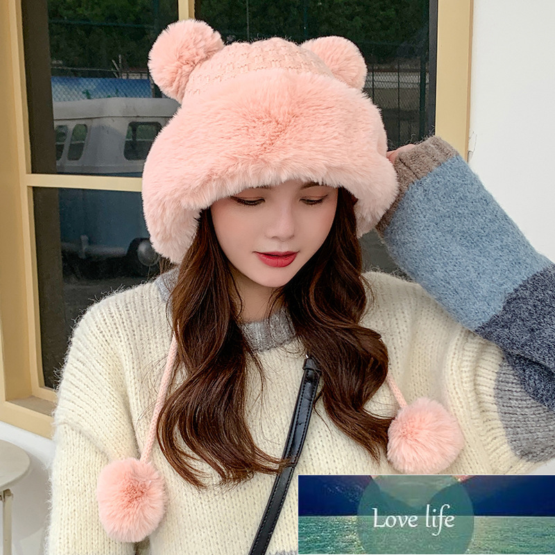 

New Autumn and Winter Women Hats Plush Ball Fluffy Hooded Hats Thick and Warm Cute Woolen Knit Hat Ladies Panama Bucket Hat Factory price expert design Quality Latest, Black