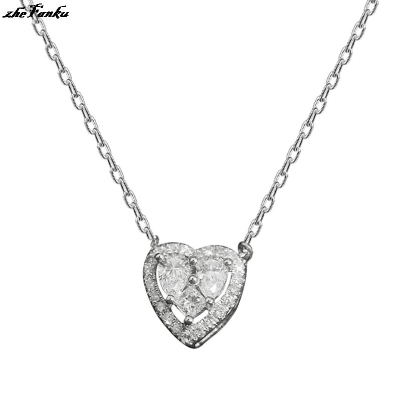 

Pendant Necklaces Fashionable Silver Color Women's Necklace Love Heart Shape Zircon Exquisite Sweater Chain