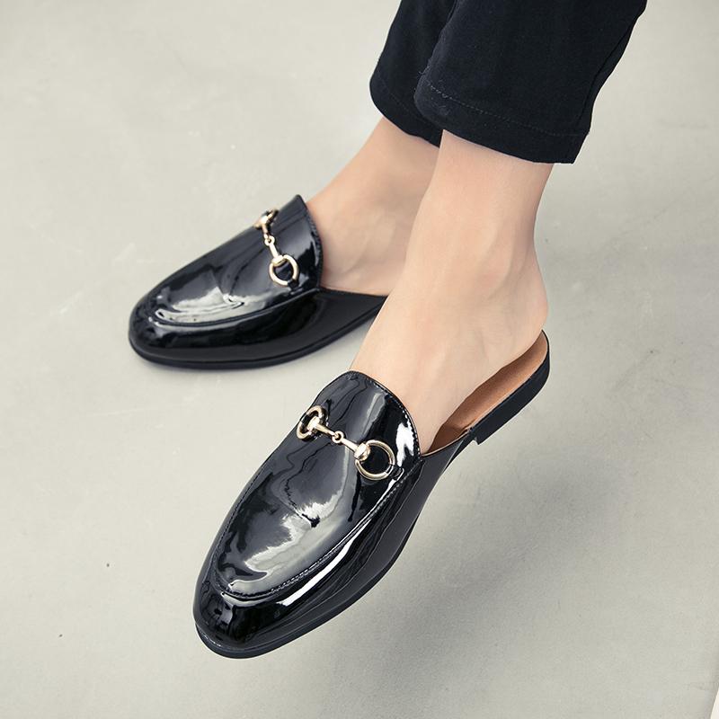 Marque de luxe Hommes Designer Horsebit Metal Boucle Boucle Bee Pantoufles Véritable Cuir Mules Noir Slipper Mens Hommes Casual Slip-On Slip-Ondo