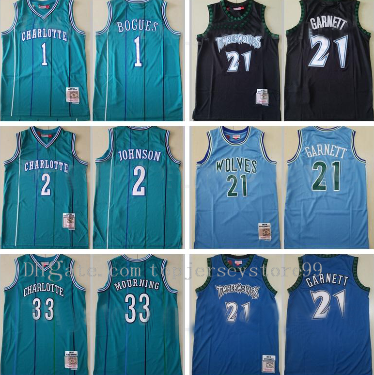 

Top 100% Stitched Alonzo Mourning Jersey 33 Larry Johnson 2 Tyrone Muggsy Bogues 1 Kevin Garnett Blue Green Black Team 21 Basketball Jerseys, 1 green