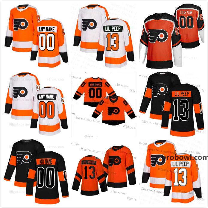 

Fashion Star Lil Peep #13 Philadelphia Flyers Hockey Jerseys Top Quality Stitched Custom Any Name Number Orange Black White Men Women Kids, Custom your name number orange