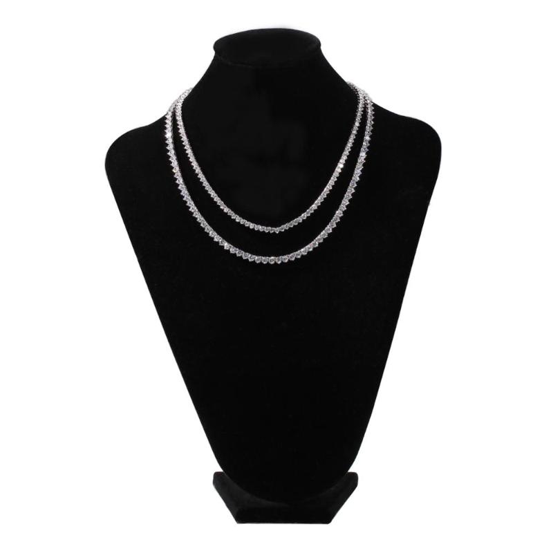 

Charm Bracelets Hip-Hop Necklace Men's Simple Personality Three-Prong Inlaid Pink Zircon Tennis Chain