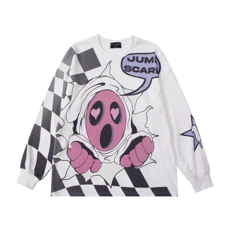 

Men's T-Shirts Men Women Cartoon Anime Print T-shirt Long Sleeve Hip Hop Streetwear Harajuku Cotton T Shirt 2022 Spring Casual Loose Tees To, White;black