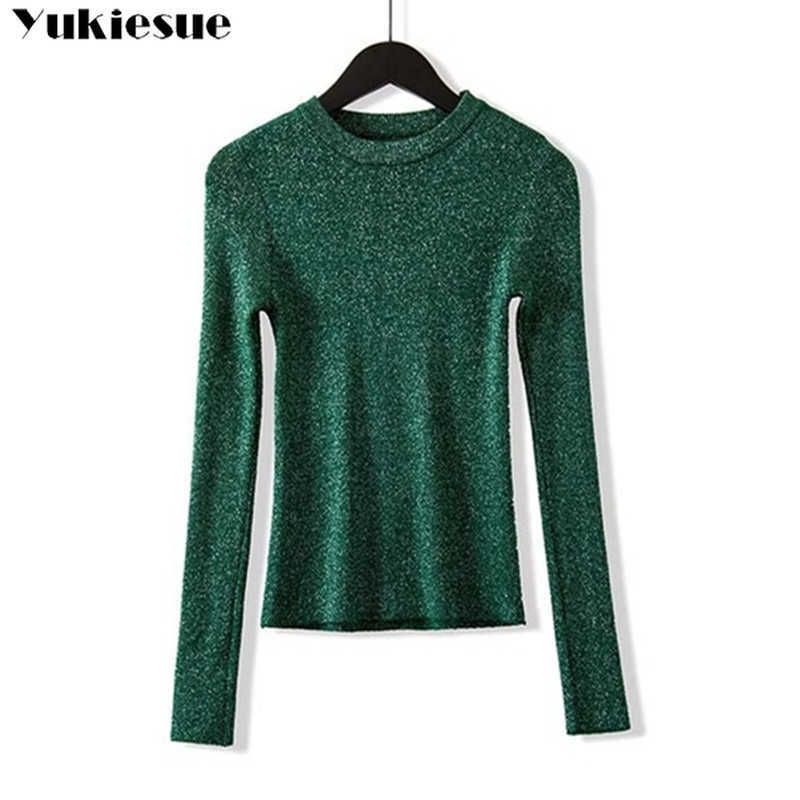 

casual Autumn winter Women thick Sweater Pullovers long sleeve o-neck chic bling Female Slim knit top soft jumper 210608, Light grey