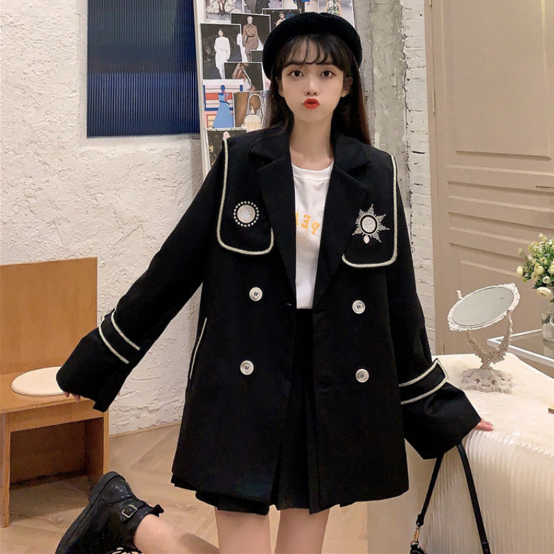 

women's jackets basic women's embroidered korean style high street elegant design female fall vintage coats loose casual competiti, Black;brown