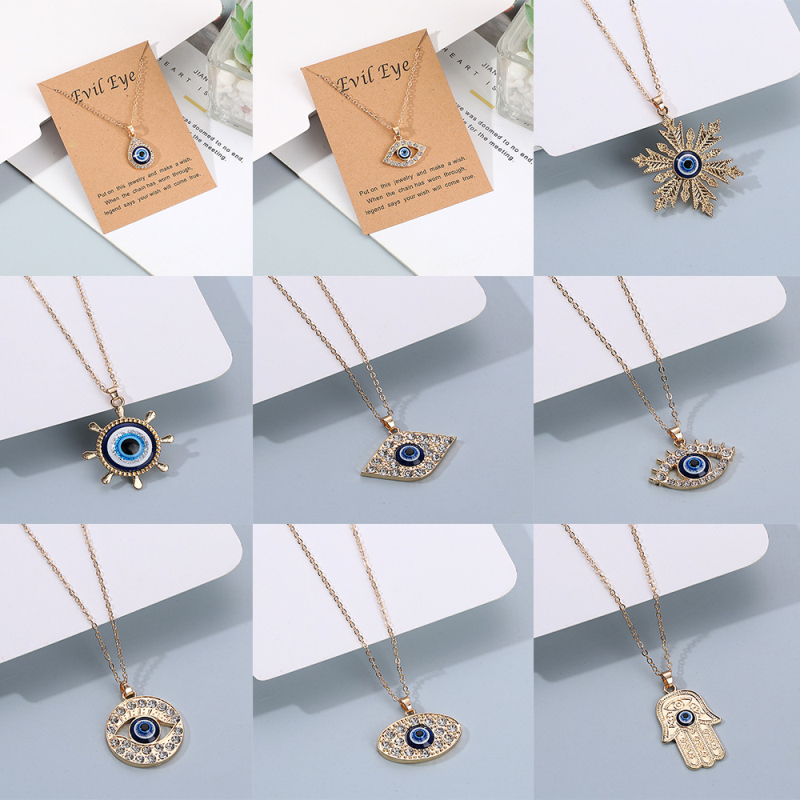 

Gold Plated Turkish Blue Evil Eyes Pendant Necklace Fashion Jewelry for Gift