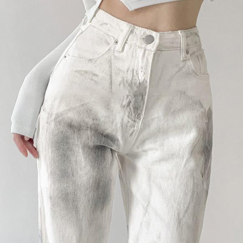 

Women's Jeans Autumn Y2K High Waist Streetwear Pants Cotton Baggy Denim White Trousers Mom Loose Boyfriend Classic Pant, Blue