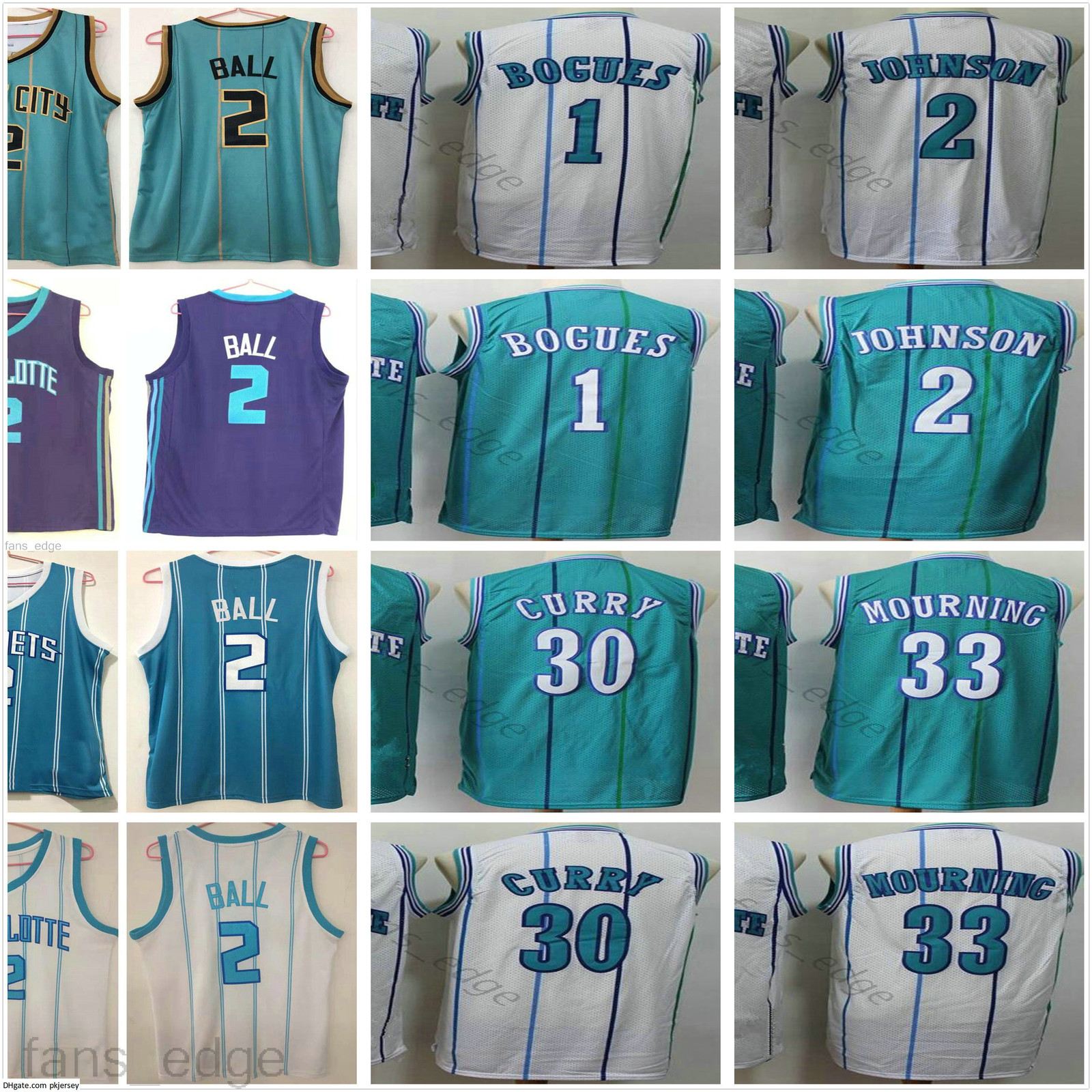 

Top Quality Mens #2 LaMelo Ball Jersey Muggsy 1 Tyrone Bogues 2 Larry Johnson 30 Dell Curry Alonzo 33 Mourning Vintage Basketball Jerseys, Black;red