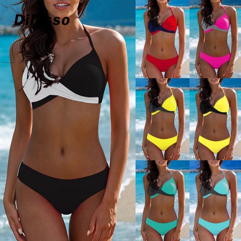 

Bikini 2021 Patchwork Swimsuit Women Swimwear Push Up Set Biquini Brazilian Summer Beach Bathing Suit Swim Wear#d3 Women's, White;black