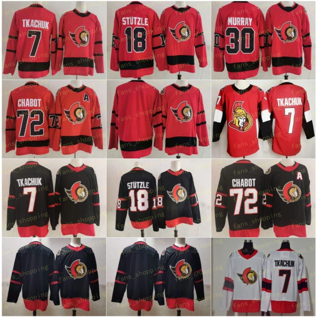 

2021 Reverse Retro 7 Brady Tkachuk Ottawa Senators Hockey Jerseys 72 Thomas Chabot 30 Matt Murray 18 Tim Stützle Black Red Stitched Jerseys Blank Mens S-XXXL, As