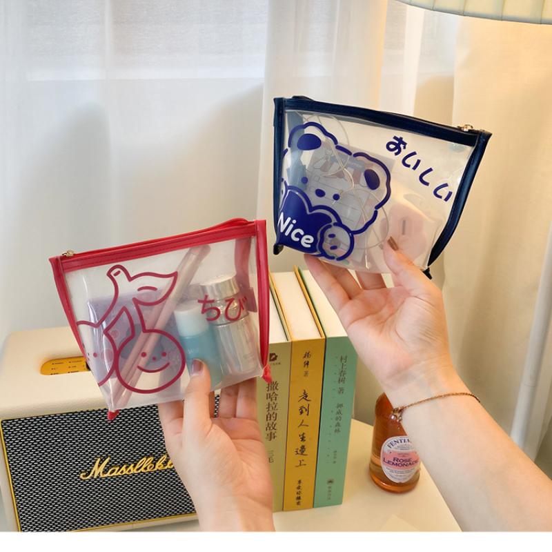 

Cosmetic Bags & Cases Cute Bear Transparent Travel Bag Small Zipper Clear Makeup For Teens Girls Kawaii Lipstick Purses Mini Beauty Case, White