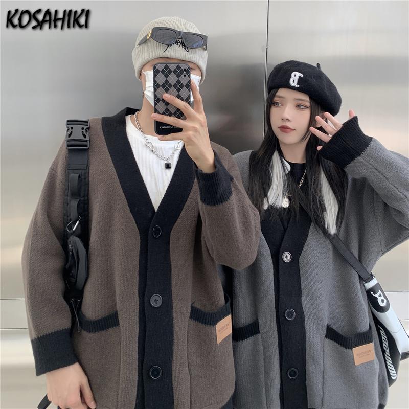 

Women's Knits & Tees KOSAHIKI Women Men Thick Knitted Cardigan Loose Warm Sweater Coat 2021 Autumn Winter Harajuku V-neck Lazy Japan Kardiga, White
