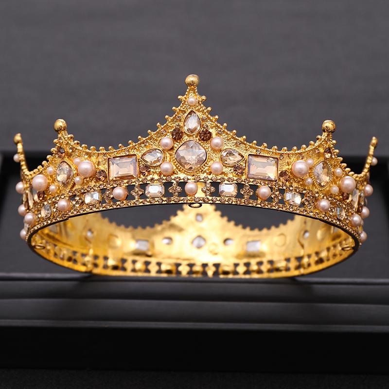 

Hair Clips & Barrettes Vintage Crystal Pearl Round Baroque Gold Bridal Tiara Crown Wedding Accessories For Diadem Headpiece Jewelry, Golden;silver