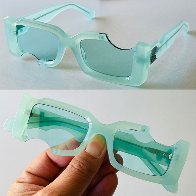 

Fashion mens womens sunglasses OW40006 new color mint green classic catwalk style notch hole design men or women luxury glasses with UV protection box