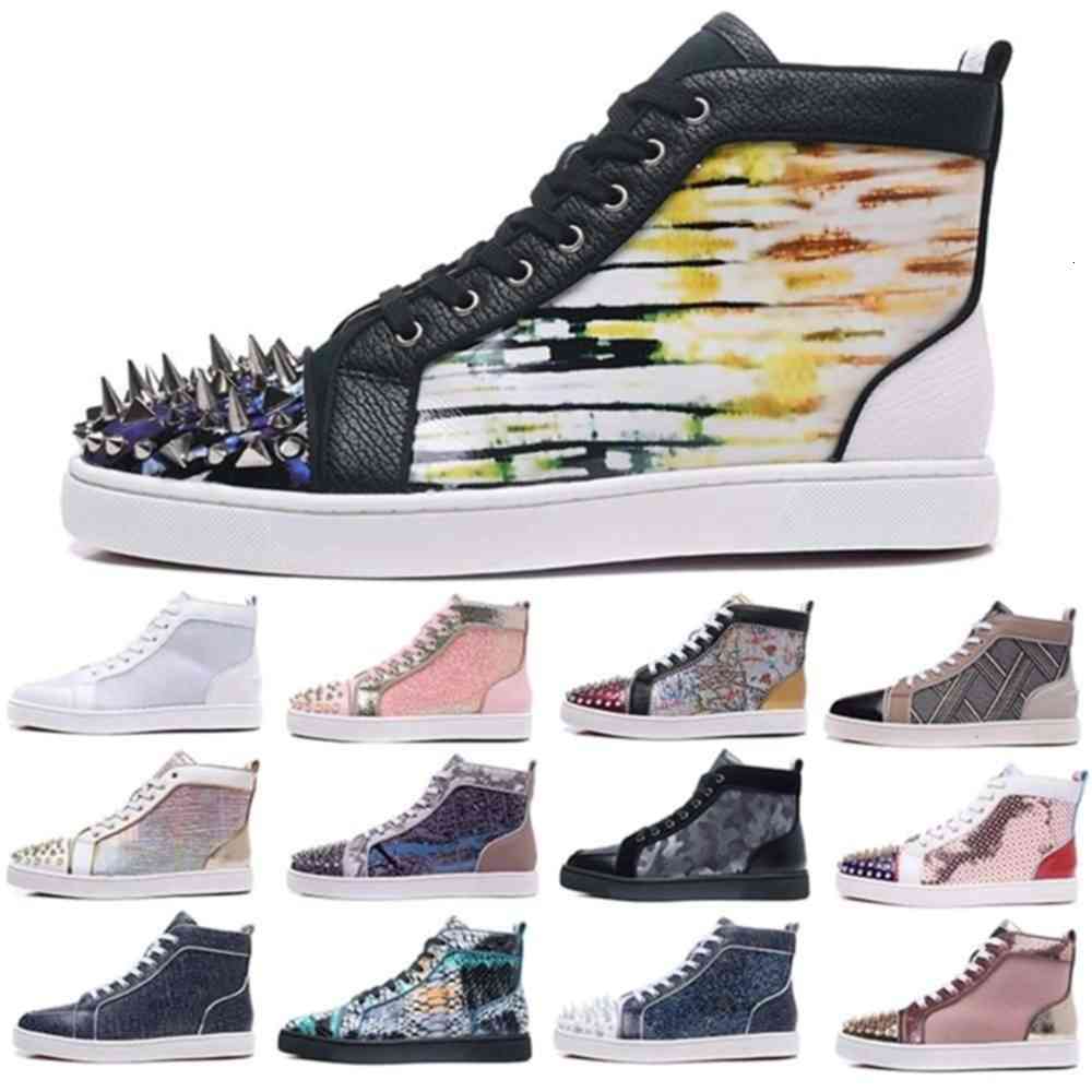 

designer luxury mens red bottoms casual shoes women high top sneakers spikes leather flats boots wholesale for cheap size us 12 sporr, Shipping difference