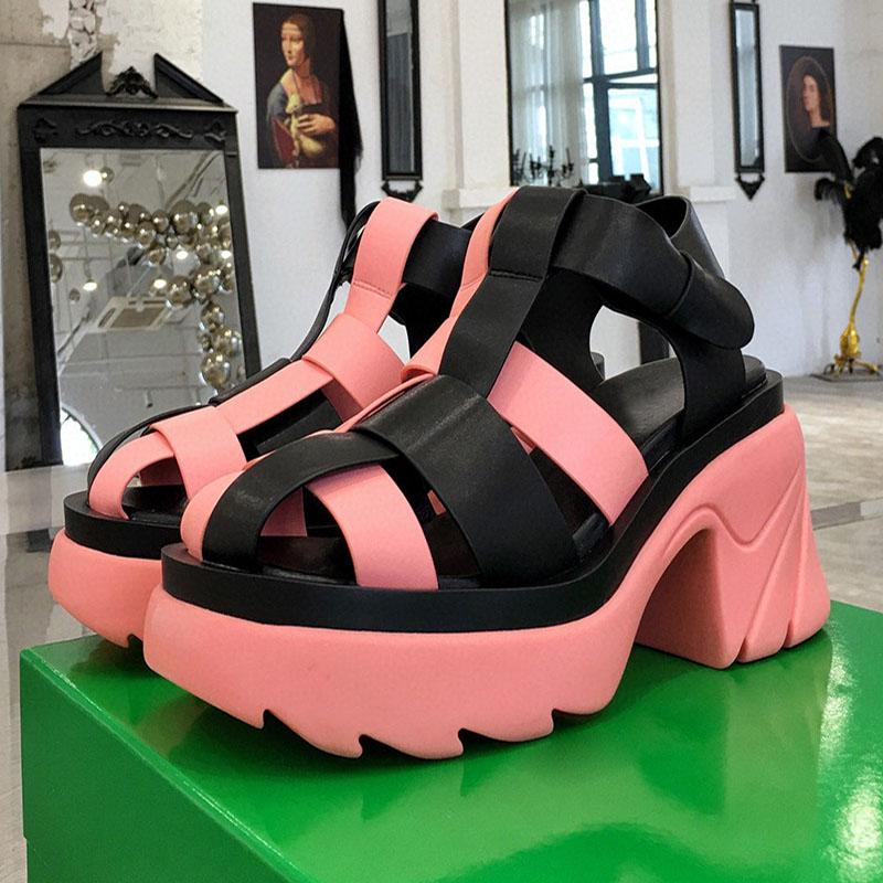 

Dress Shoes Summer Colorful Thick Sole Gladiator Sandals Women Weave Ankle Wrap Woman High Platform 9cm, As shown