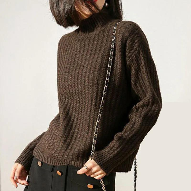 

Women' Sweaters Autumn Winter Cashmere Sweater Half High Neck Slim Plus Size Long-sleeved Knitted Shirt, Pink