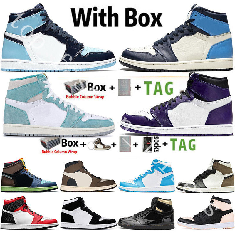 

With Box 2021 Jumpman 1 1s Mens Basketball Shoes top Obsidian UNC Twist Travis Scotts Turbo Green Chicago Sport Sneakers Trainers Size 36-47, 40