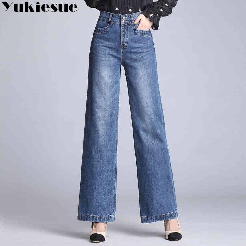 

Wide leg jeans for women with high waist ripped boyfriend jeans woman OL loose straight flare jeans female jemme Plus size 210519, Light blue