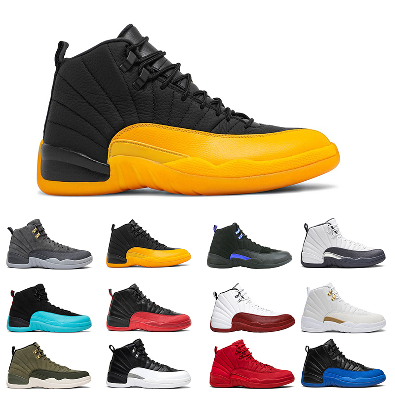 

Men Basketball shoes 12s 12 University Gold Dark Grey Flu game White Michigan sneakers mens Sport trainer, # 01