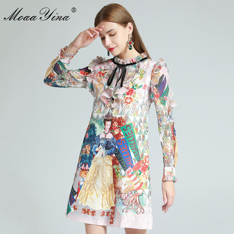 

Fashion Designer dress Spring Women's Dress Ruffles Long sleeve Angel Queen Floral-Print Dresses 210524, Multi