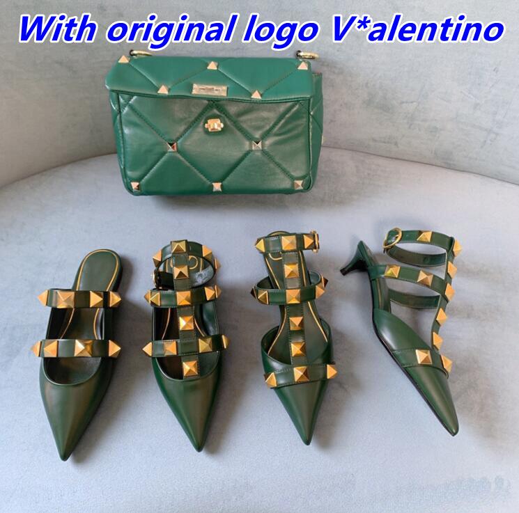 

2022 Gold Rivet Sandals Luxury Designers Women Slippers Flat Heel Sliders Calfskin All-match Stylist Shoes 6cm High Heels With logo, Color6