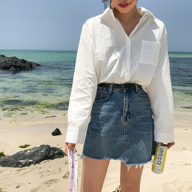 

5 colors breif Style solid color Women Tops and Blouses Casual autumn Womans Long Sleeve Shirts (F3552), White