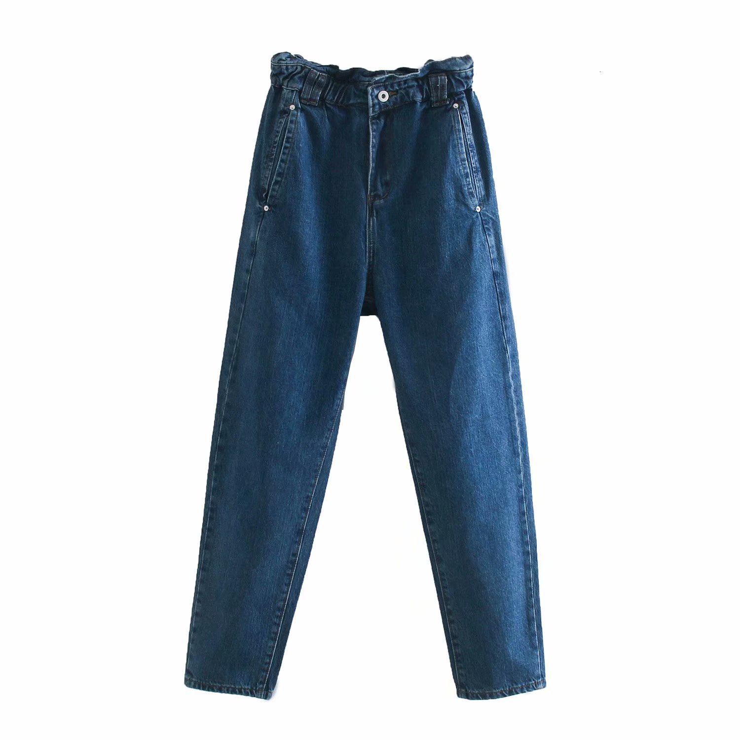 

women's jeans vintage female jeans with pockets, elastic waist, zipper, women's pants, ankle, rwnd, Blue
