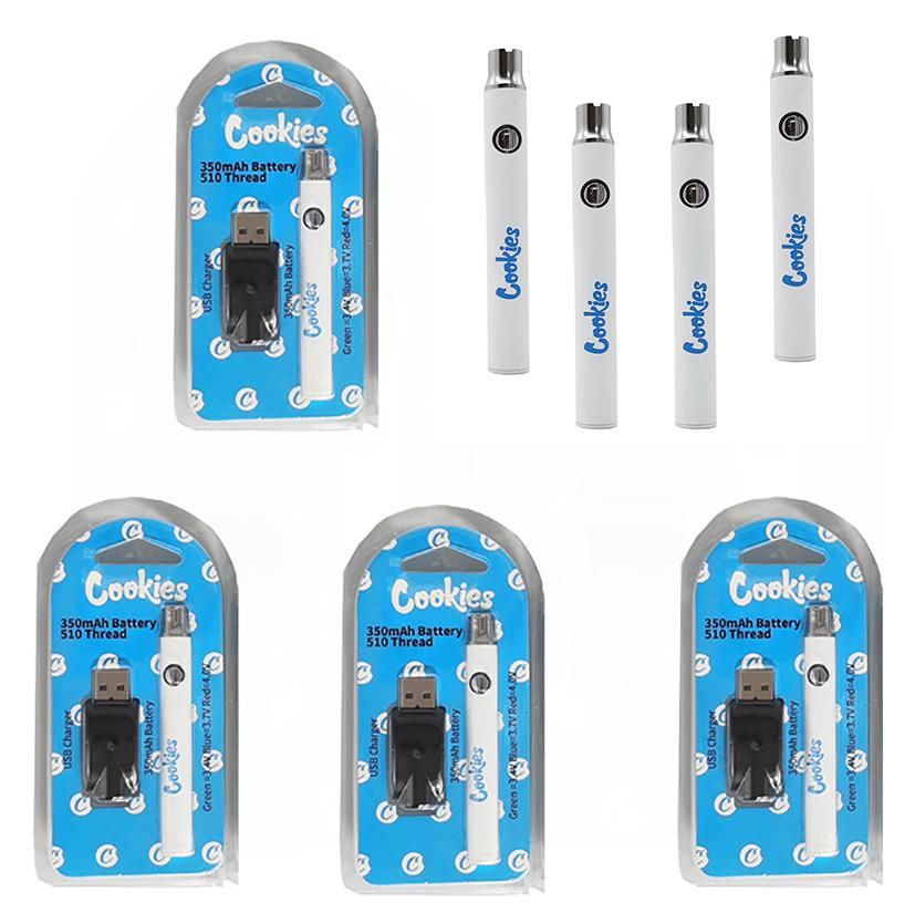 

2021Cookies Batteries 510 Battery Cookies Vape Pen Battery Rechargeable Battery 350mah Plastic Box Packaging for Disposable Vapes Cartridges