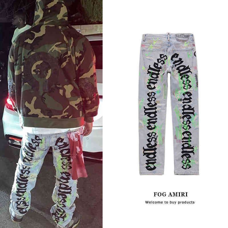 

Rocky Virgil's same endless denim jeans, Black embroidery destroyed
