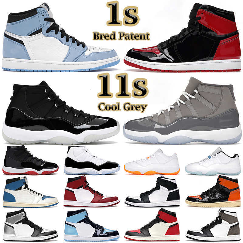 

With Box JORDON Men Women Basketball Shoes 1s Bred Patent University Blue Hyper Royal Chicago 11s Cool Grey Concord Legend Low Bright Citrus Mens Trainers Size 36-47, 34