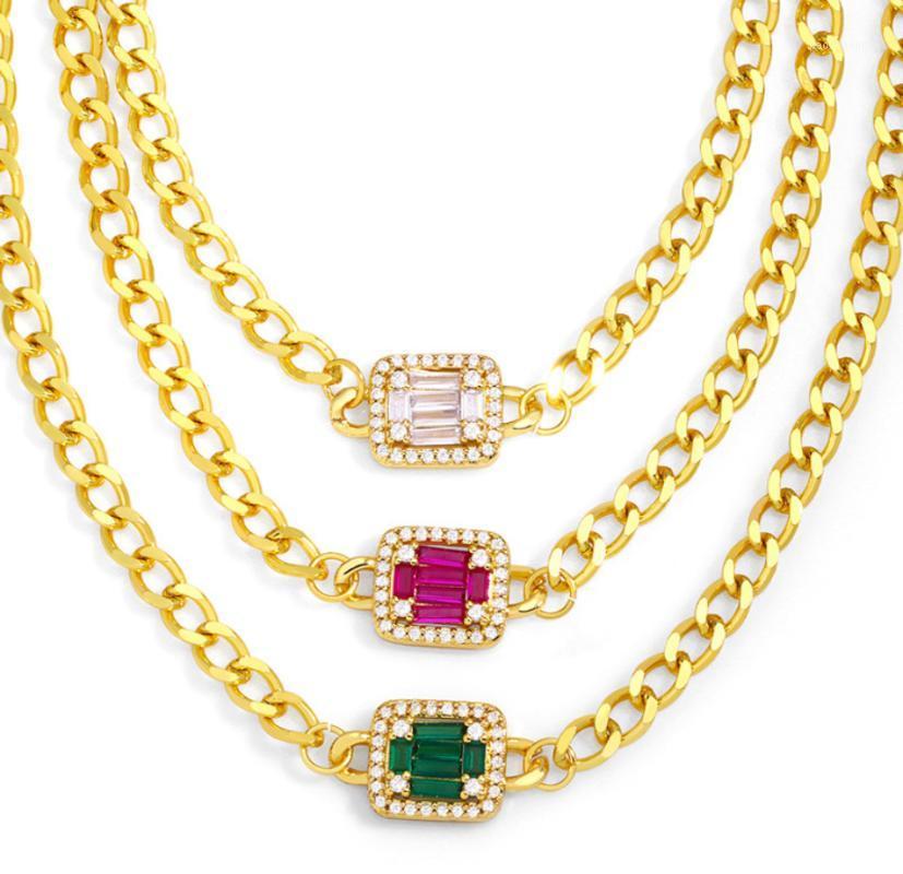 

Chains 2022 Fashion Hip Hop Cuban Chain Green Zircon Lady Necklace CZ Luxury Jewelry Anniversary Gift, Silver