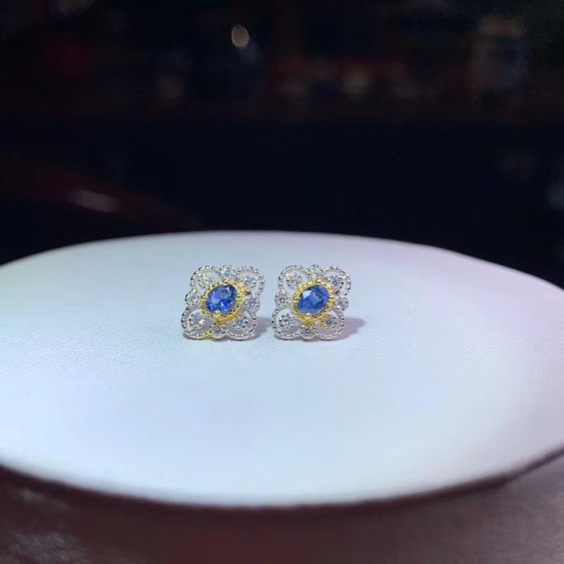 

Stud Fine Natural Sapphire Earrings For Women Silver With 925 Sterling Sliver Platinum Plating Heart Wedding&Birthday Jewelry, Golden;silver