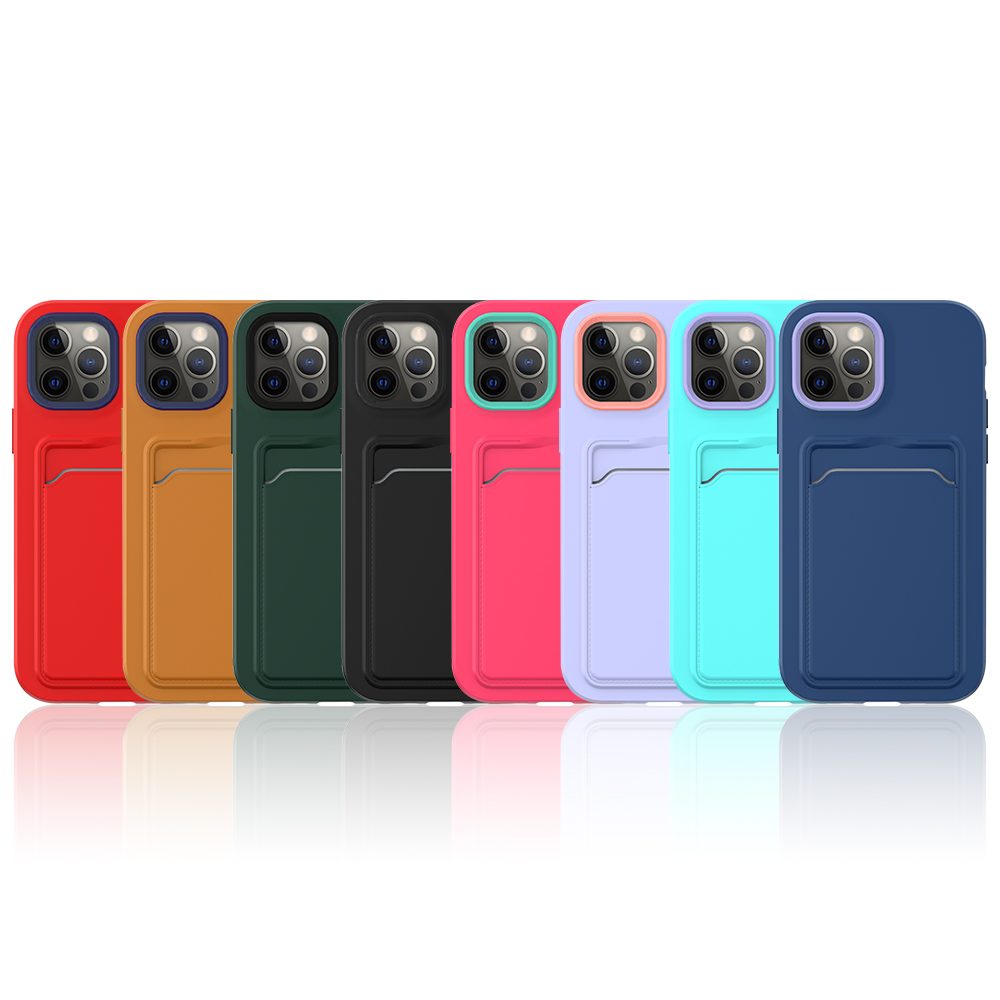 

Shockproof Candy Color Hybrid Liquid Silicone Wallet Card Slot Cases For iPhone 12 Pro Max 11 XR XS X Soft TPU Back Cover